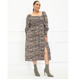 Eloquii Smocked Bodice Mixed Dots Midi Dress NWT